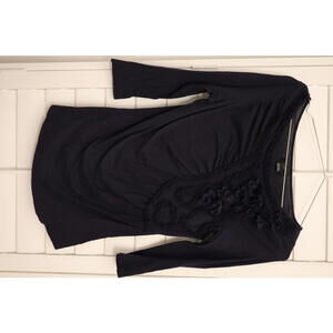 Anthropologie Deletta long-sleeve draped top in Navy with floral accents